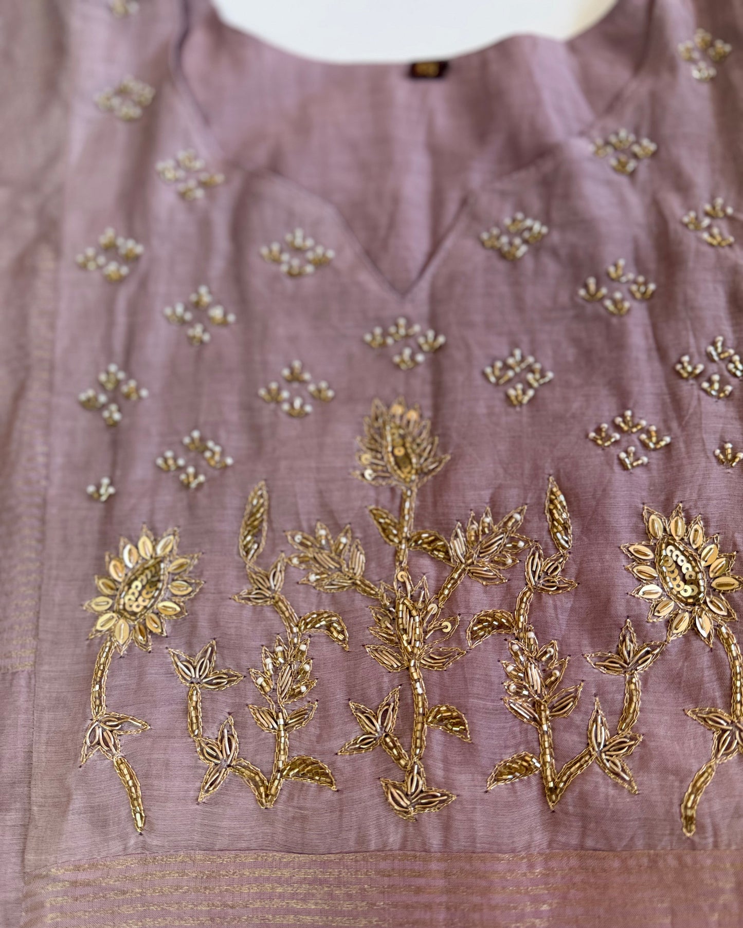 Lavender Premium Mul Chanderi Salwar Suit with Beads & Zardosi work