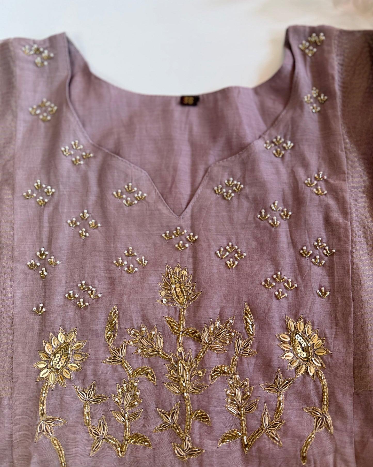Lavender Premium Mul Chanderi Salwar Suit with Beads & Zardosi work