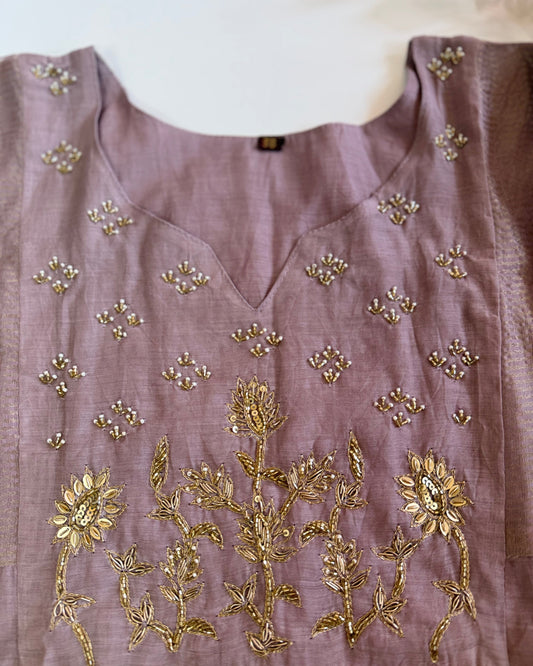 Lavender Premium Mul Chanderi Salwar Suit with Beads & Zardosi work