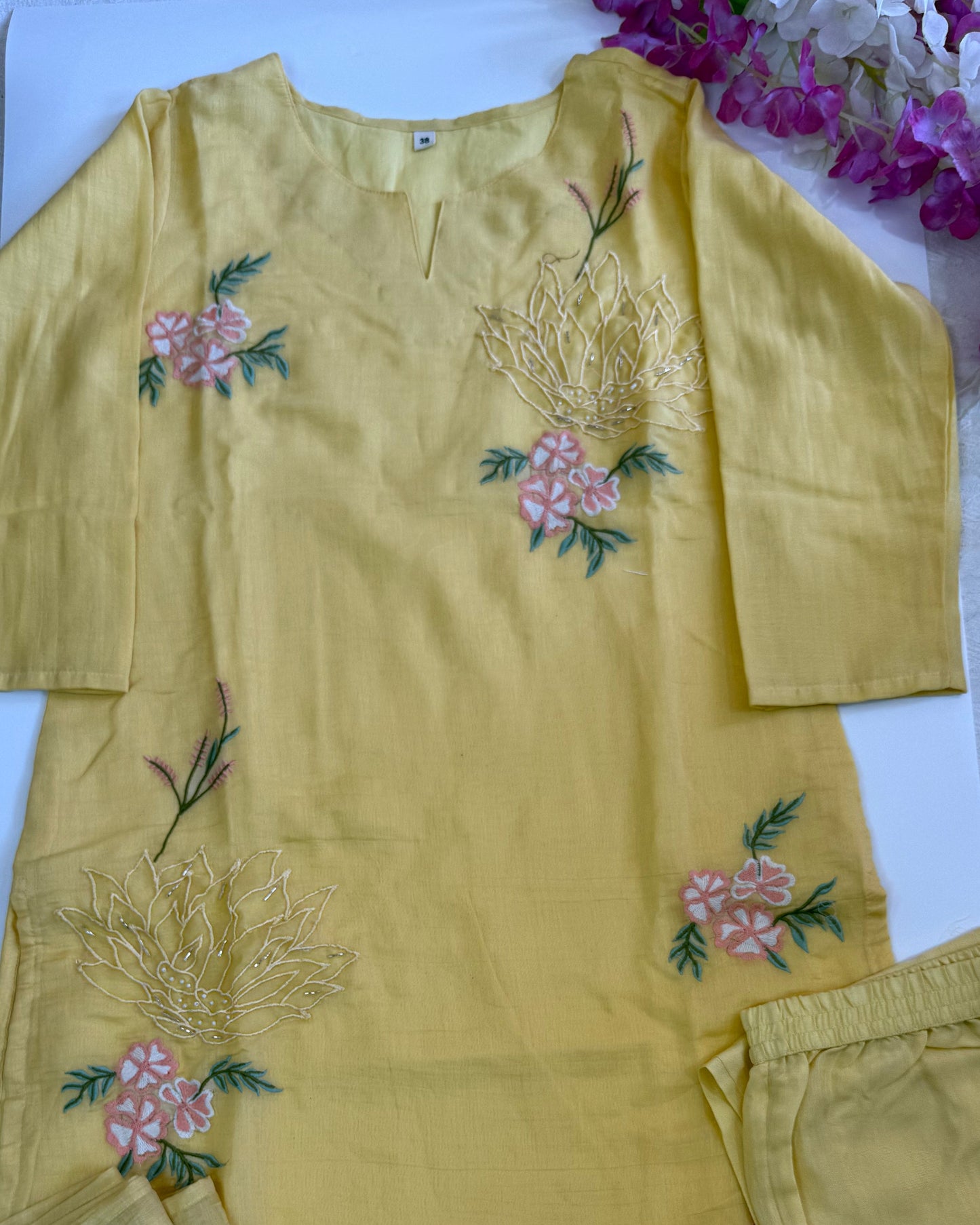 Yellow Mul Chanderi Kurta Set