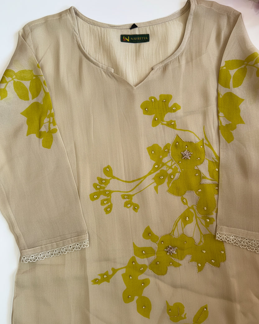 Premium Crepe Kurta Set with Floral Embroidery