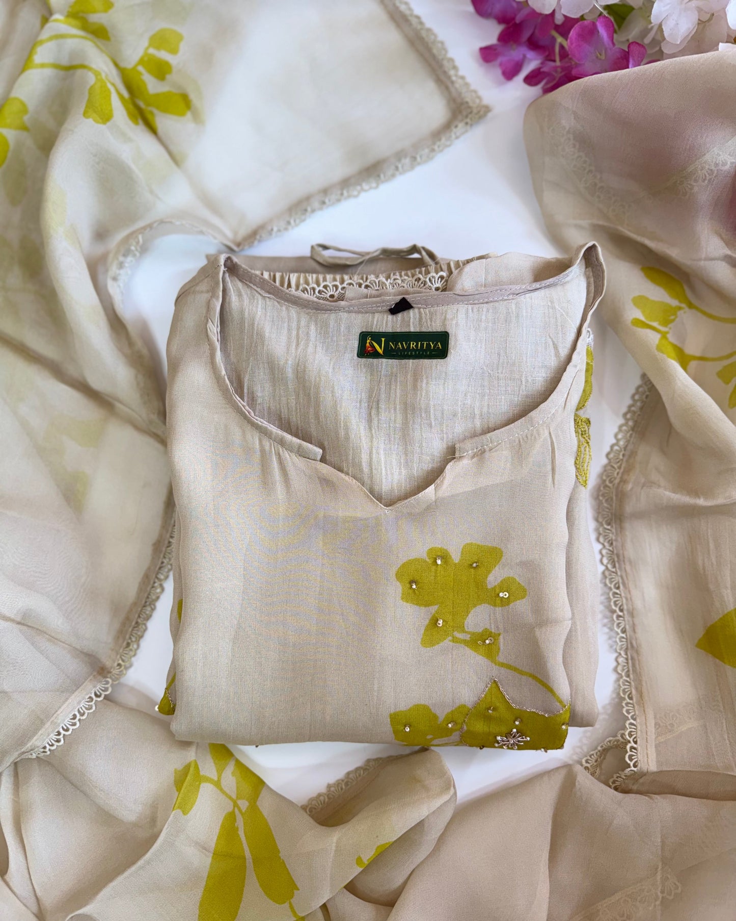 Premium Crepe Kurta Set with Floral Embroidery