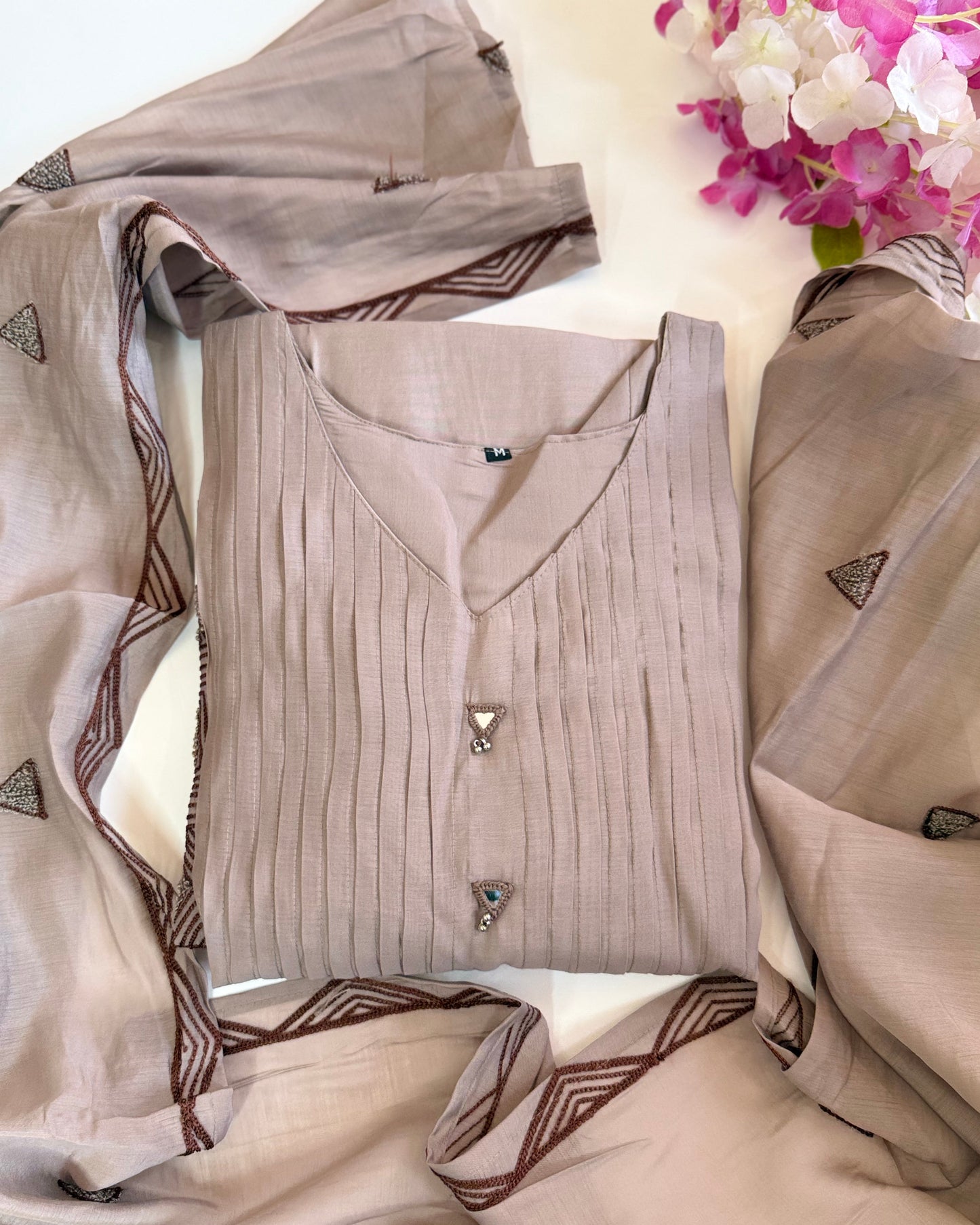 Dusty Mauve Mul Chanderi Kurta Set