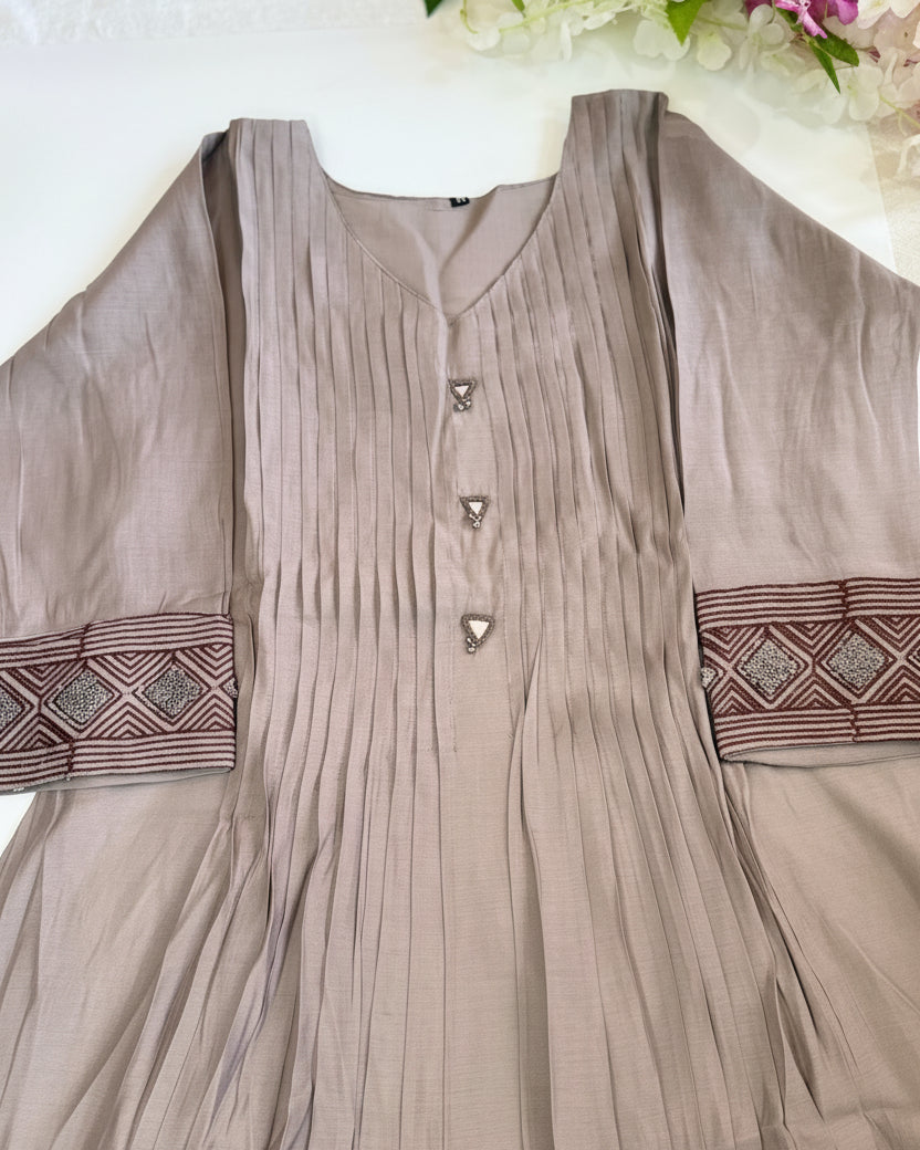 Dusty Mauve Mul Chanderi Kurta Set