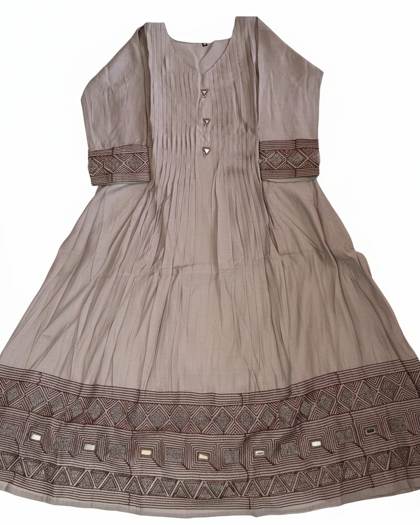 Dusty Mauve Mul Chanderi Kurta Set