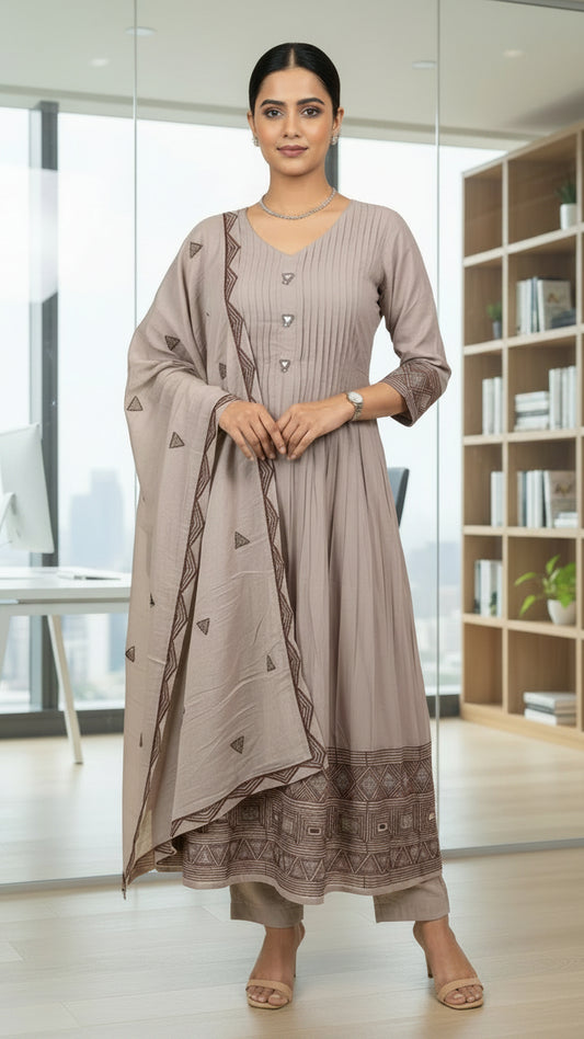 Dusty Mauve Mul Chanderi Kurta Set