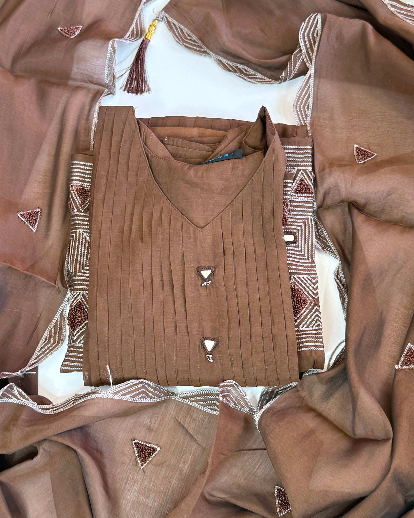 Coffee Brown Mul Chanderi Kurta set