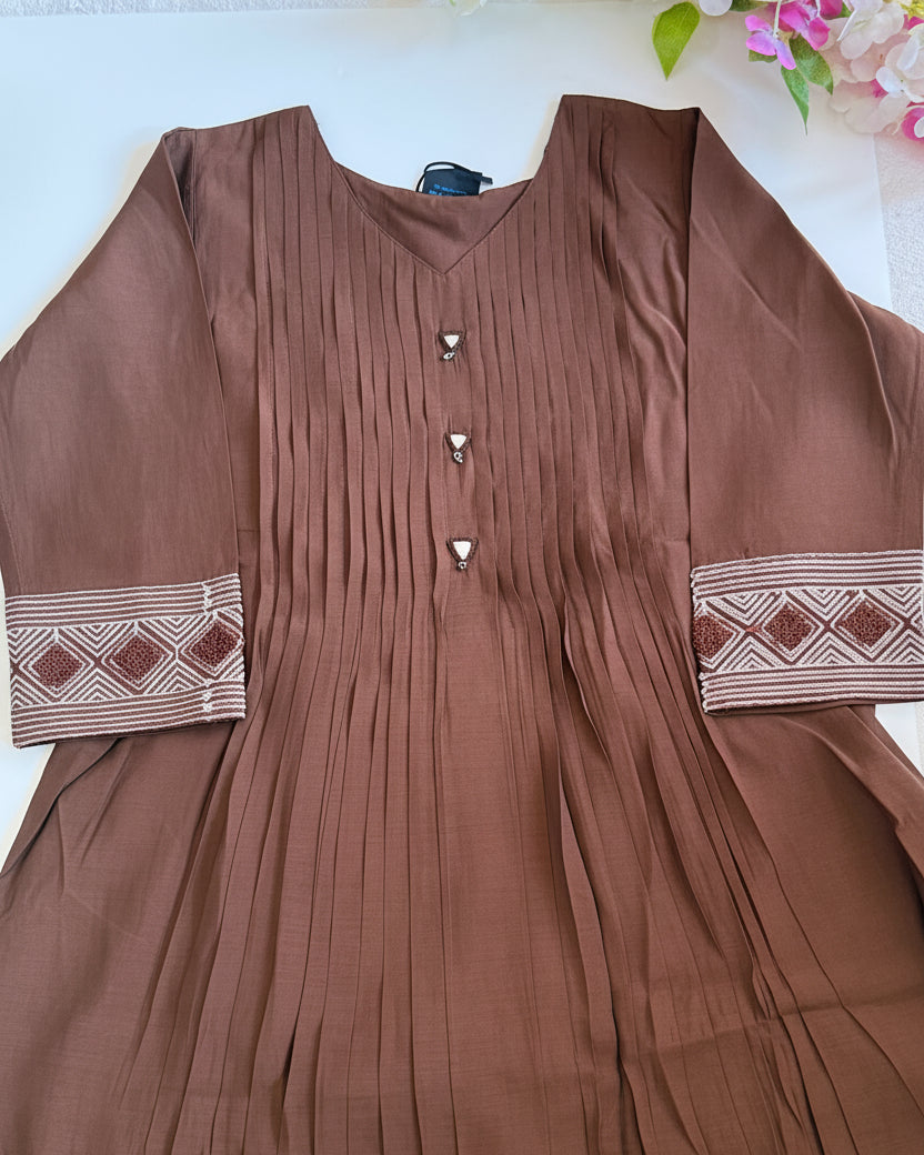 Coffee Brown Mul Chanderi Kurta set