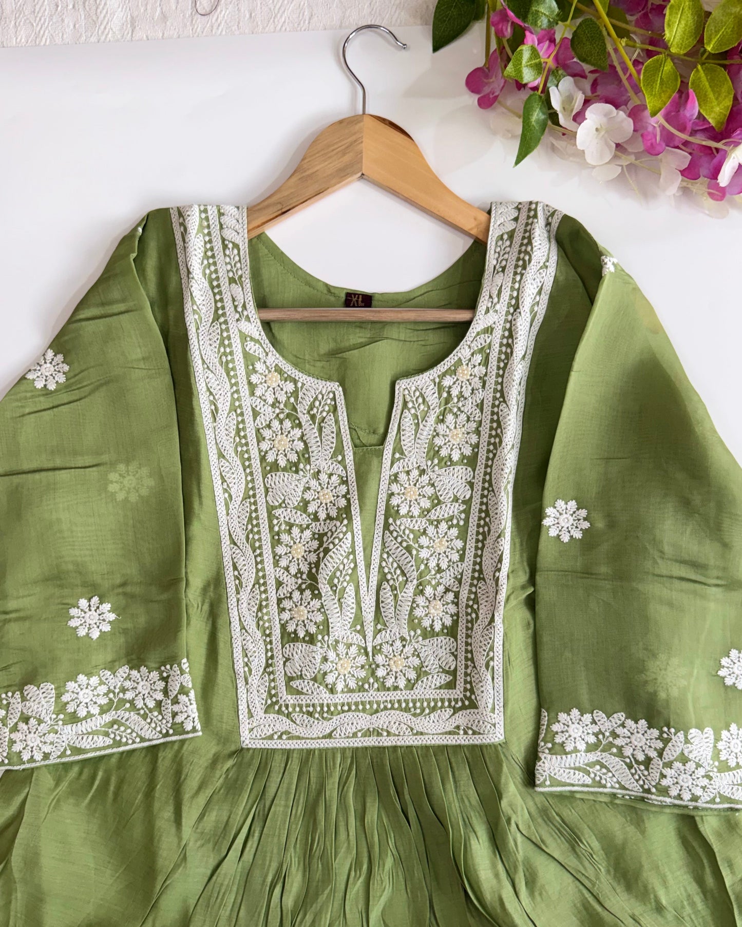 Pastel Green Mul Chanderi Salwar Suit Set