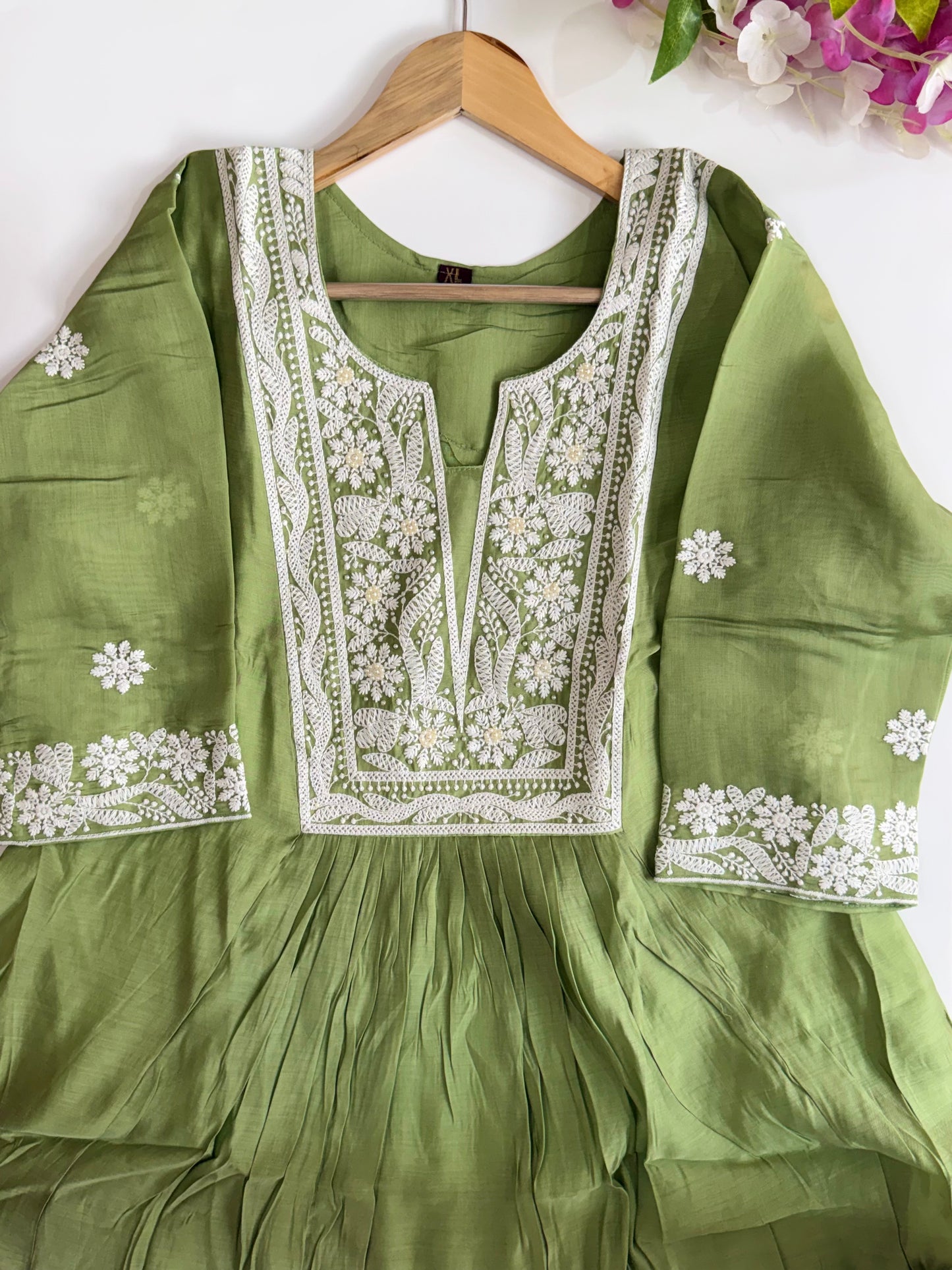 Pastel Green Mul Chanderi Salwar Suit Set
