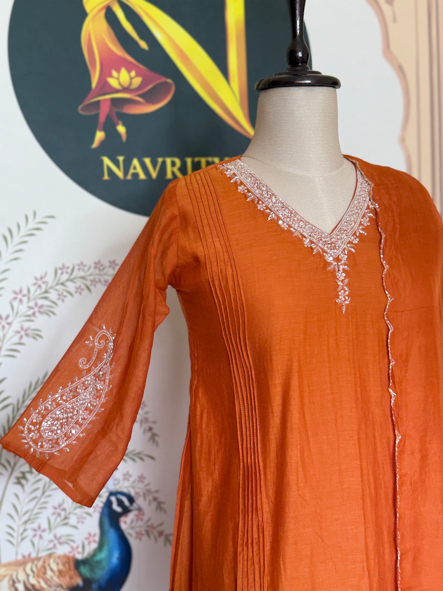 Rust Orange Mul Chanderi Hand Work