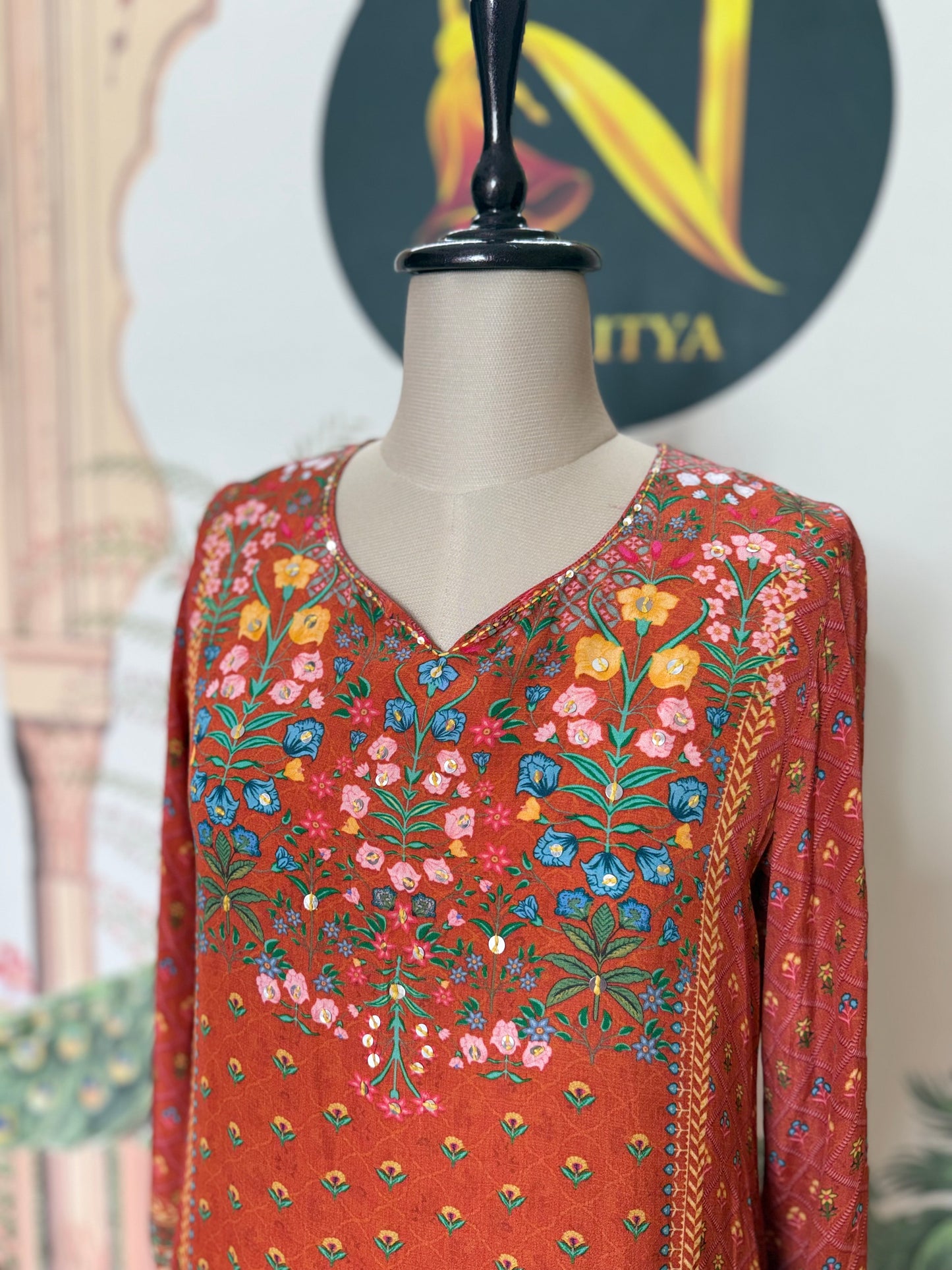 Italian Crape Orange Kurta Set