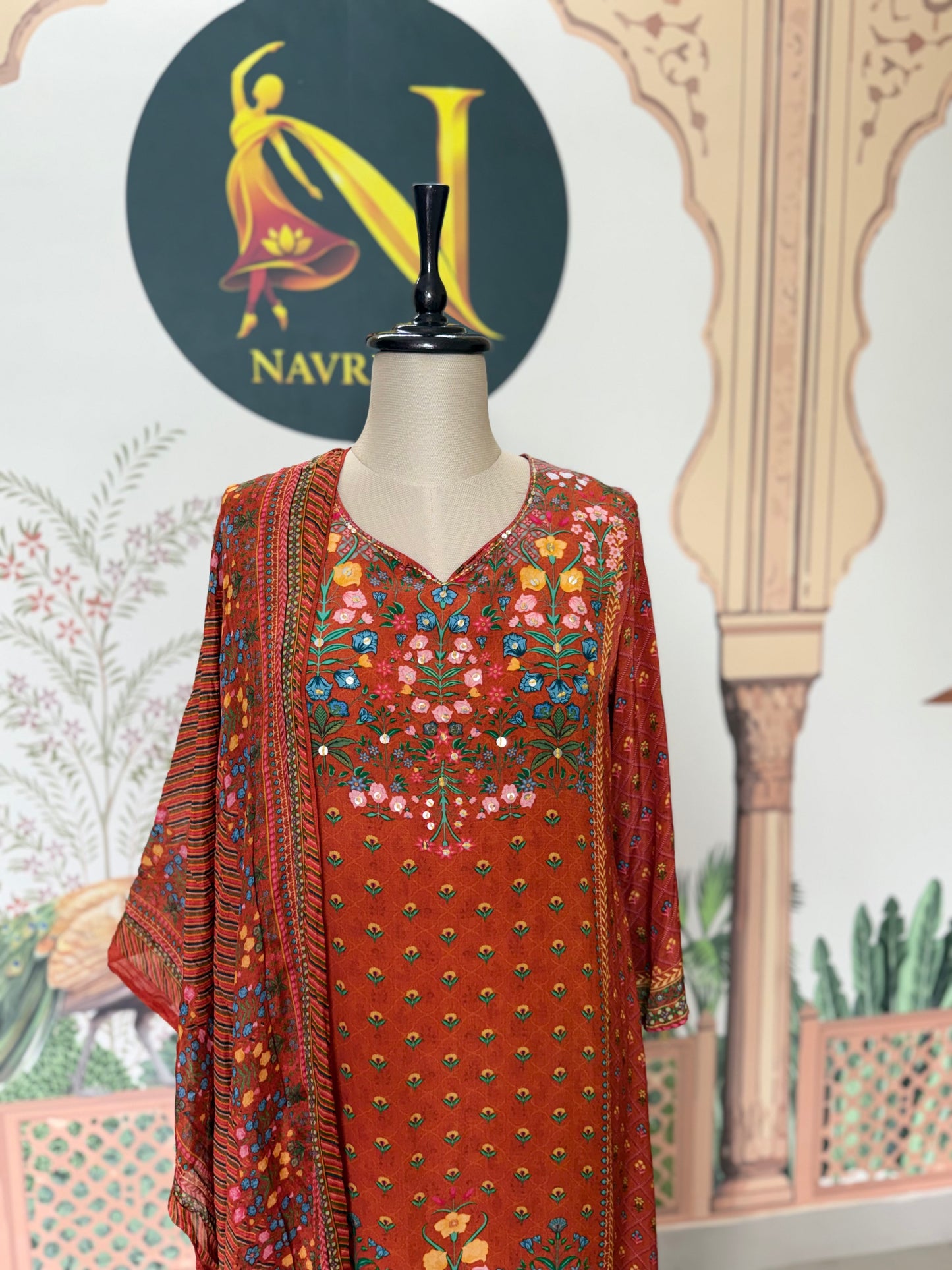 Italian Crape Orange Kurta Set