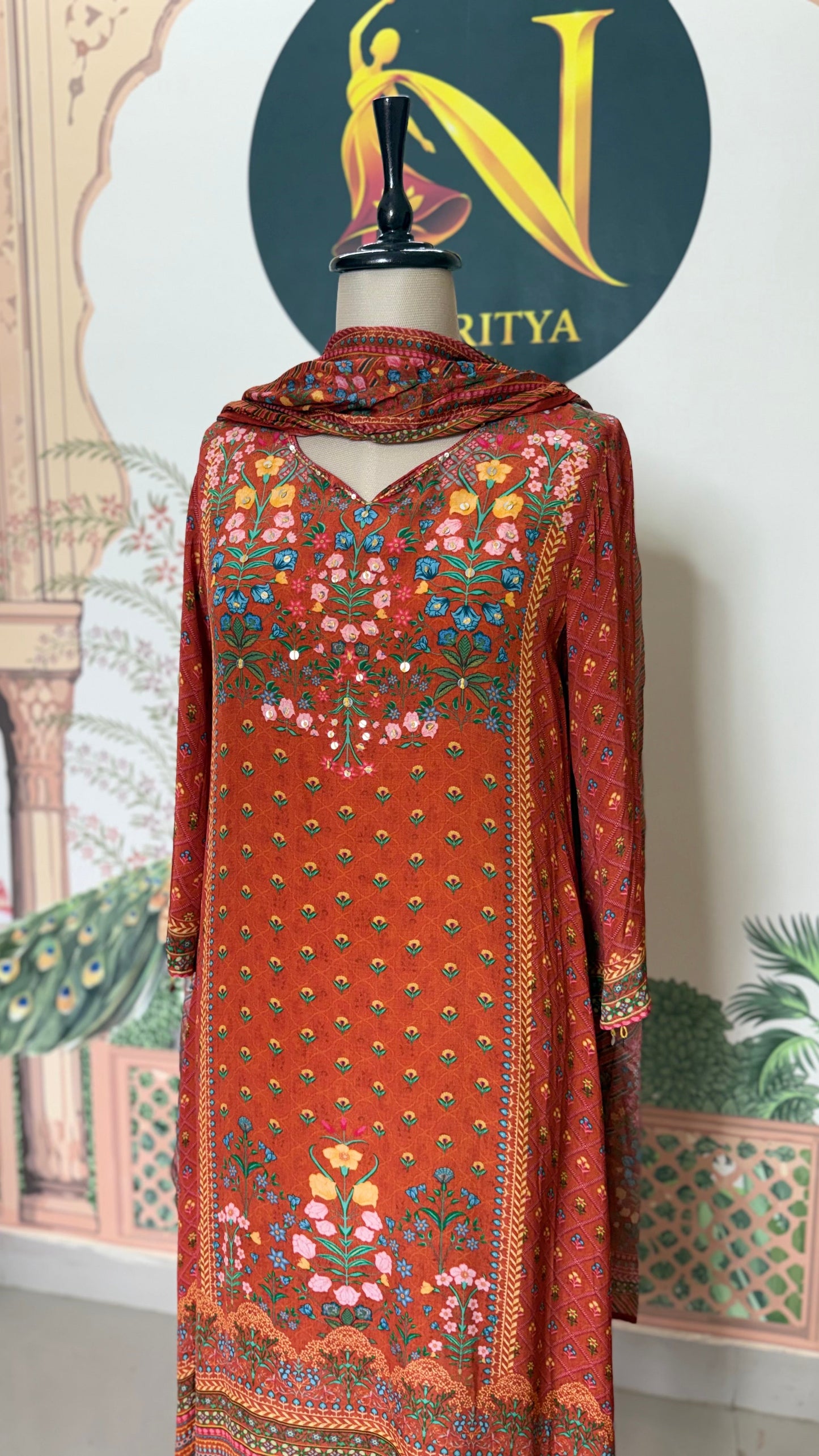 Italian Crape Orange Kurta Set