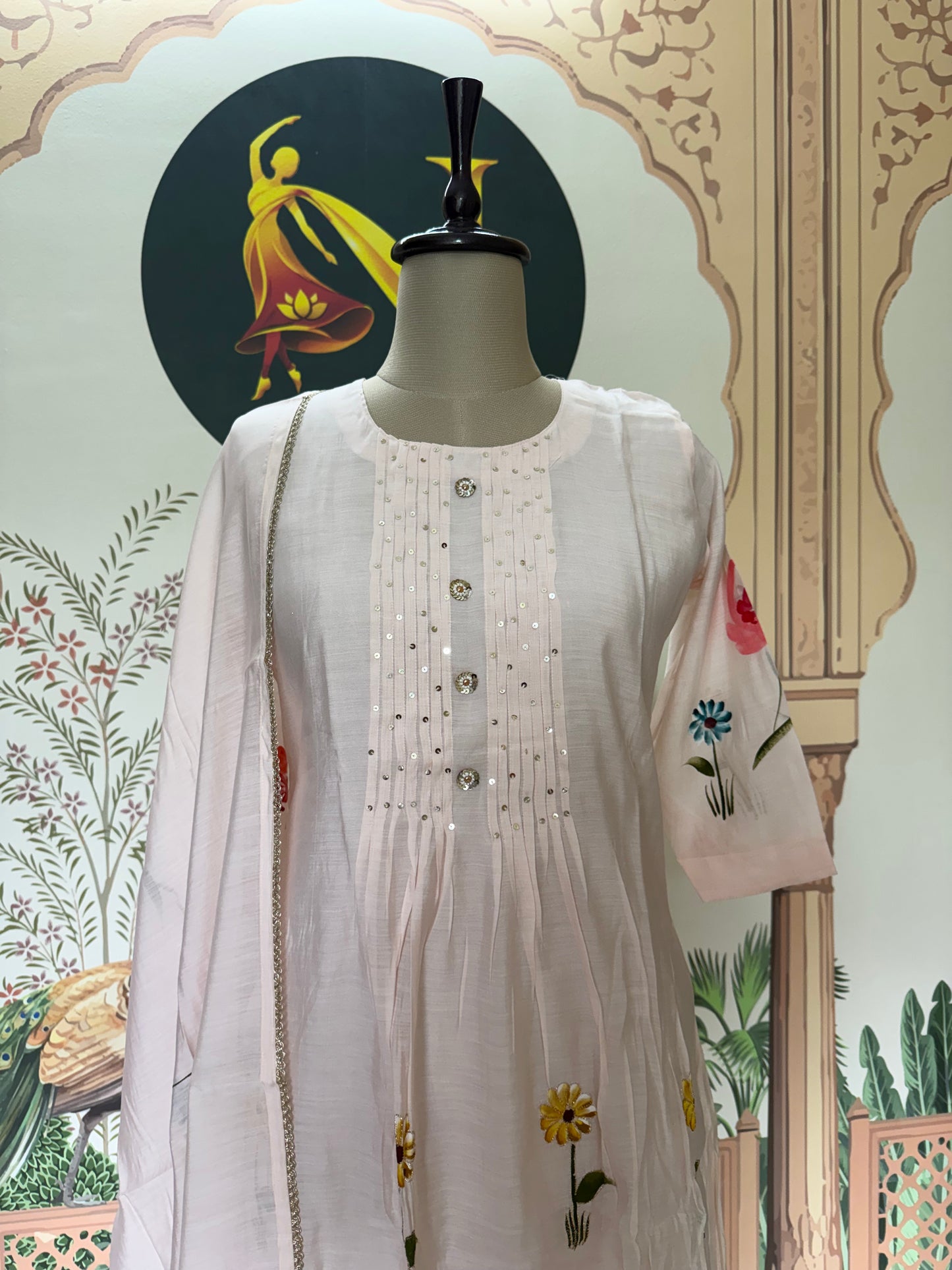Mul Chanderi Peach Kurta Set
