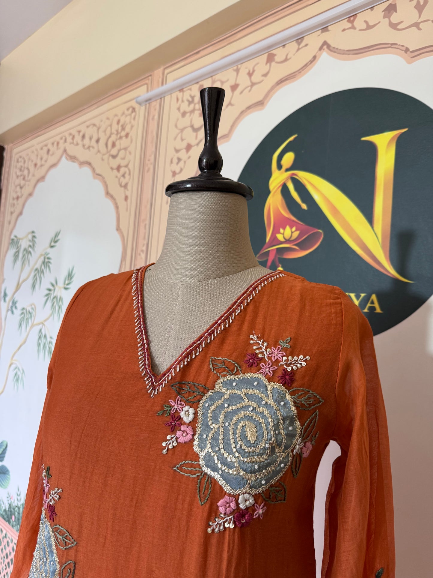 Mul Chanderi Orange Salwar Suit