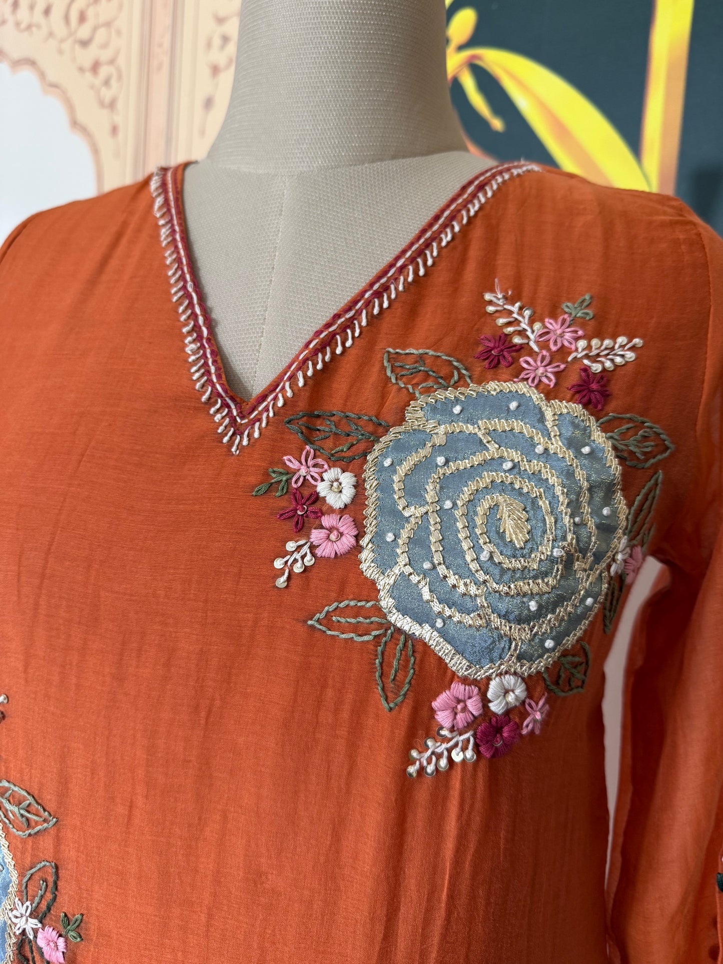 Mul Chanderi Orange Salwar Suit