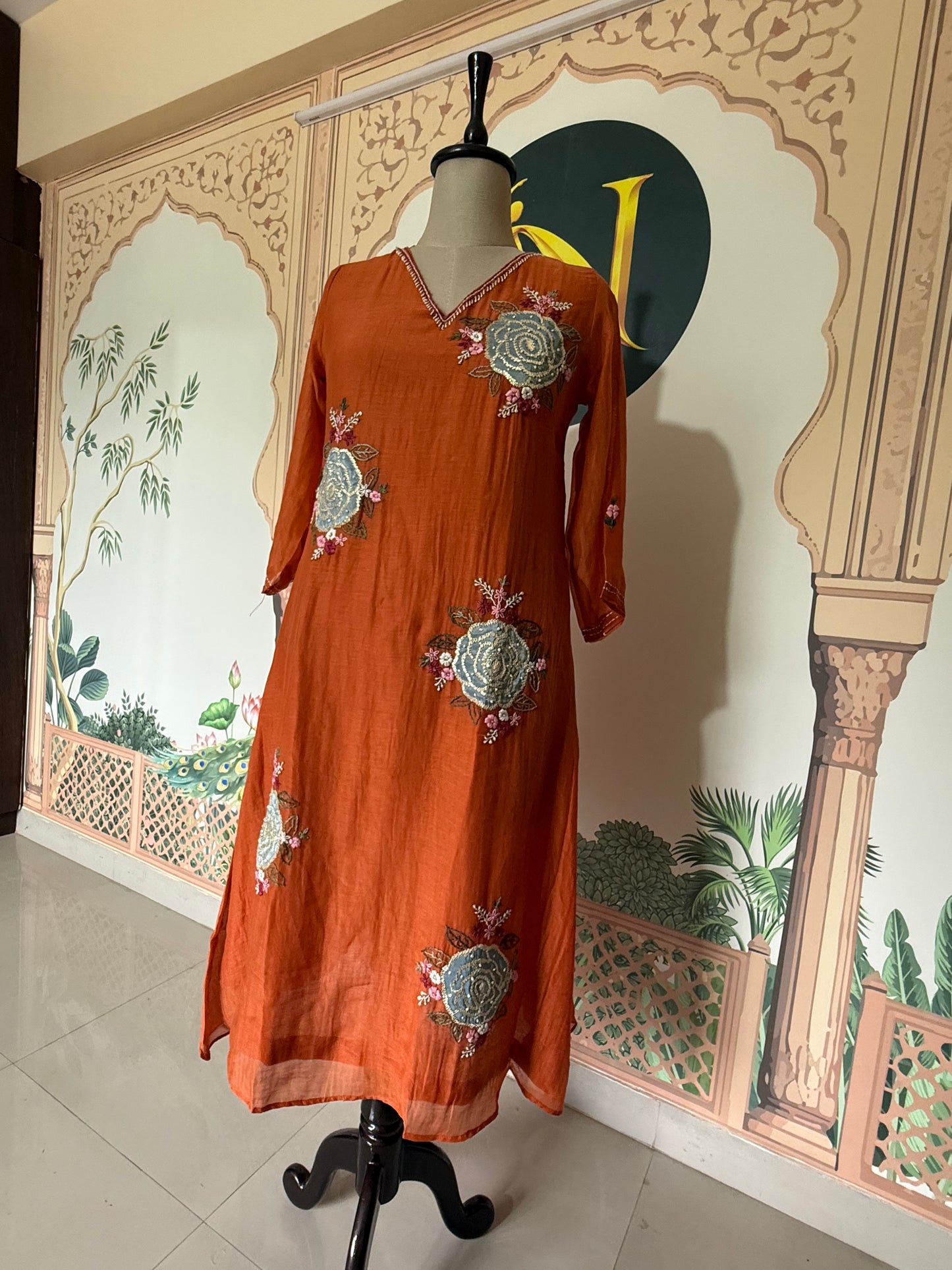 Mul Chanderi Orange Salwar Suit