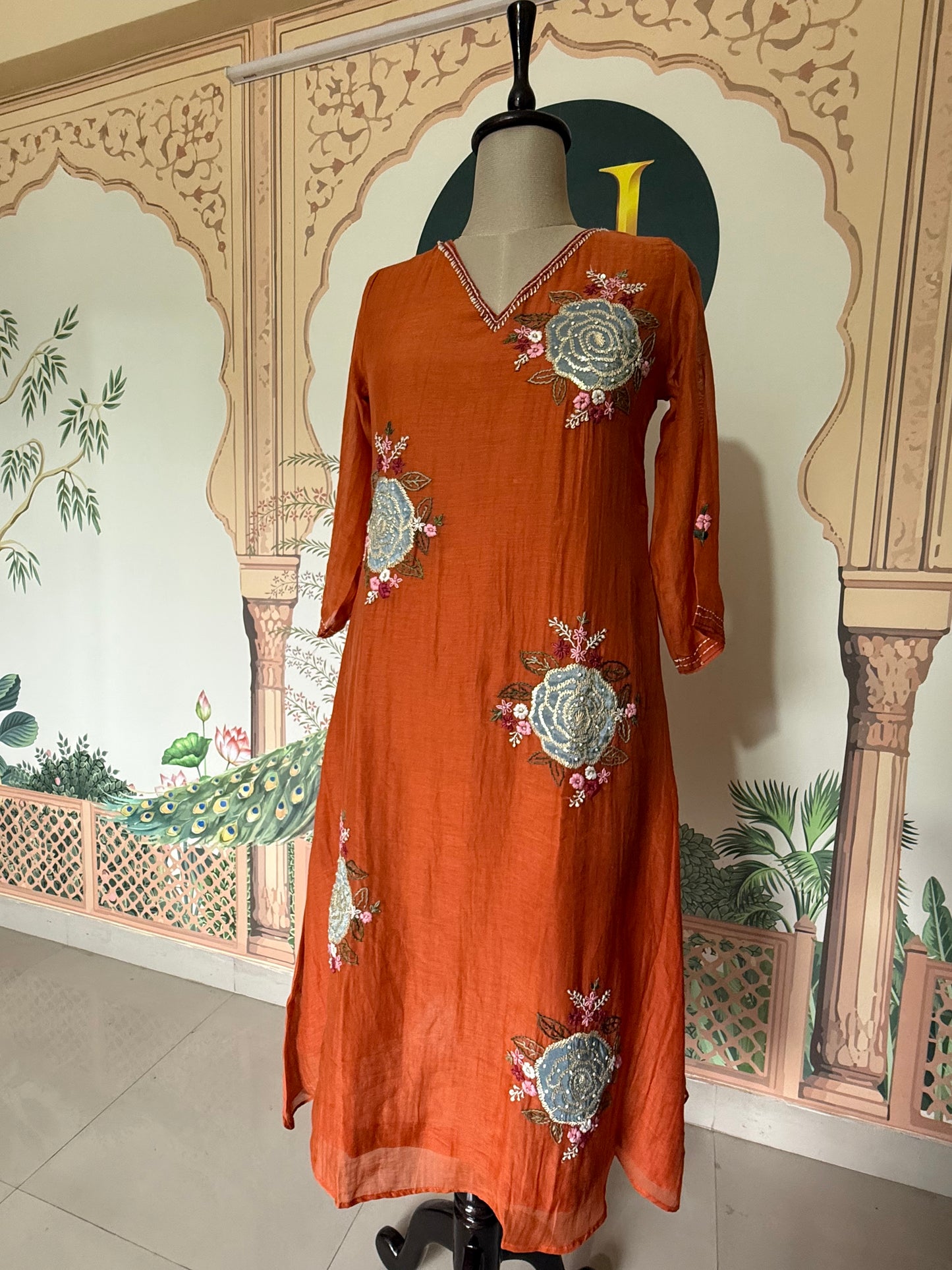 Mul Chanderi Orange Salwar Suit