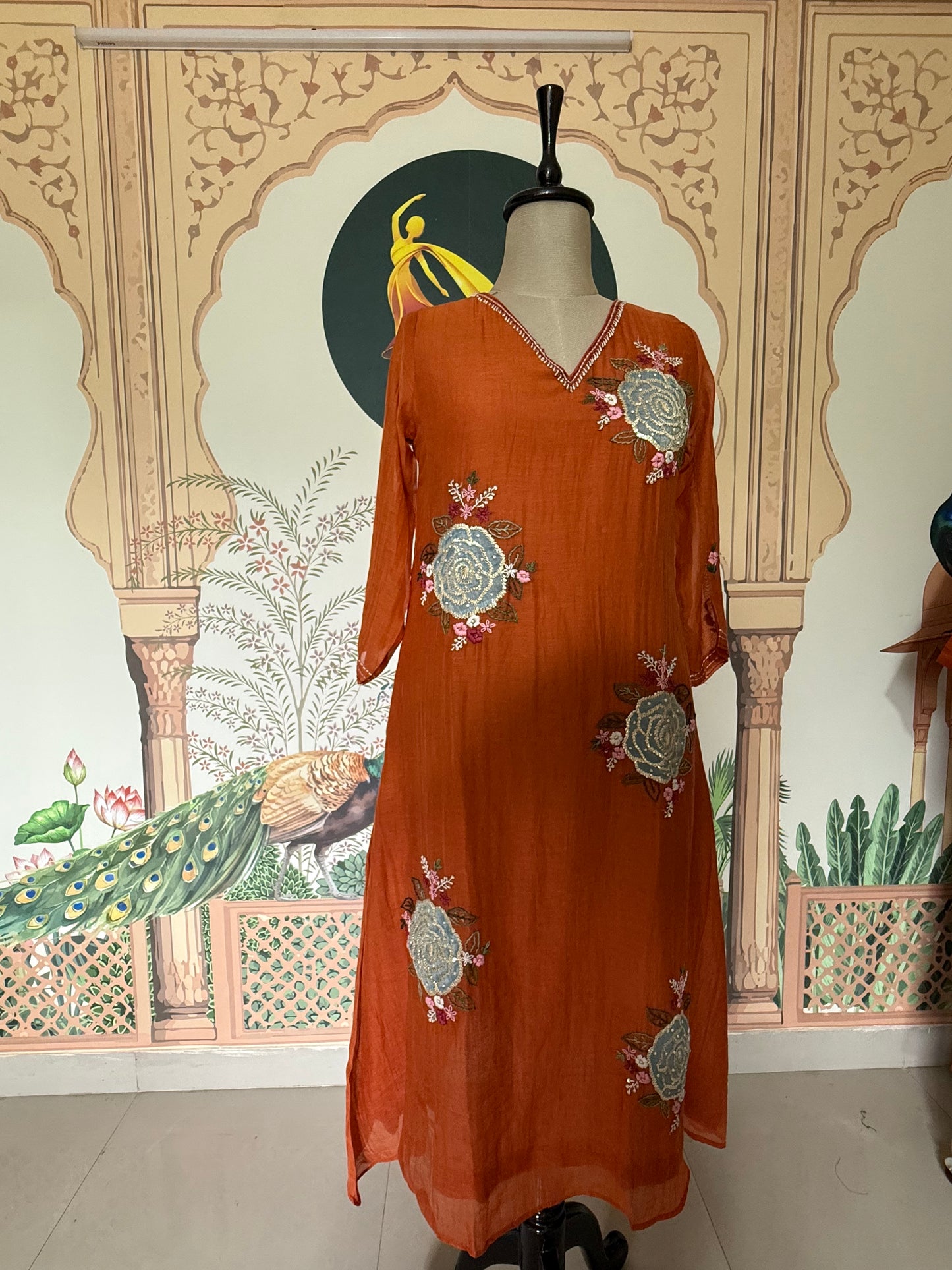 Mul Chanderi Orange Salwar Suit