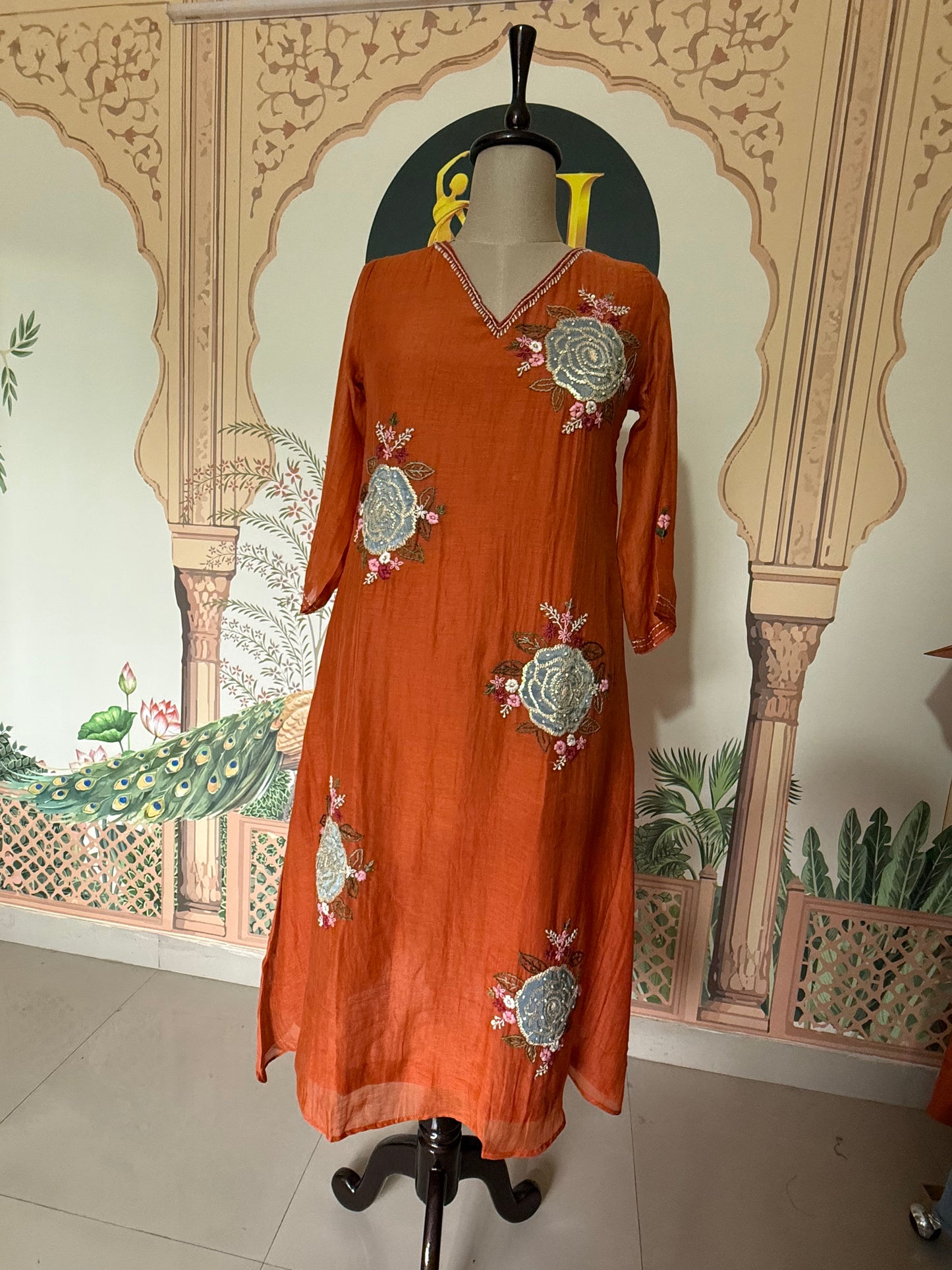 Mul Chanderi Orange Salwar Suit