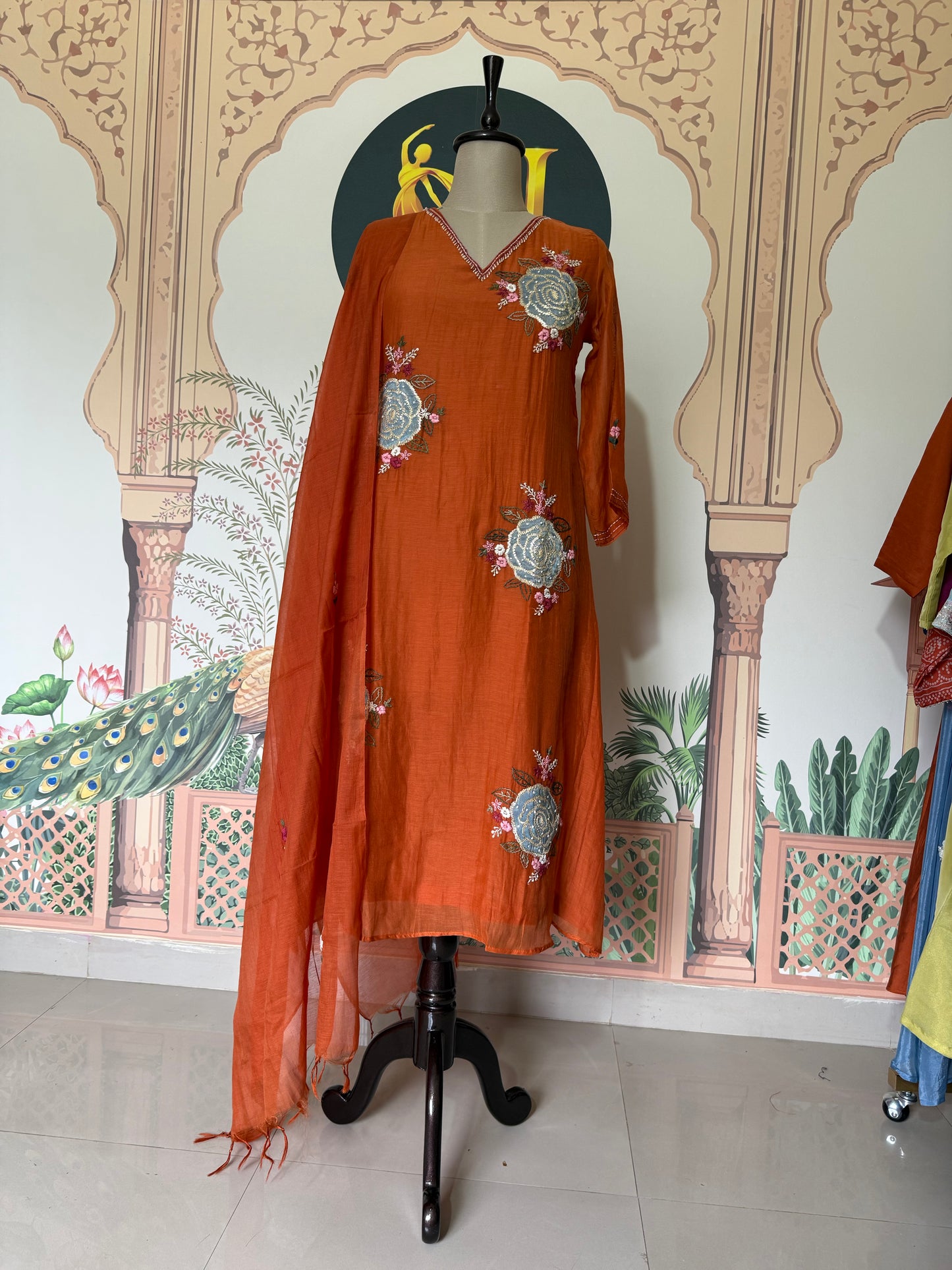 Mul Chanderi Orange Salwar Suit