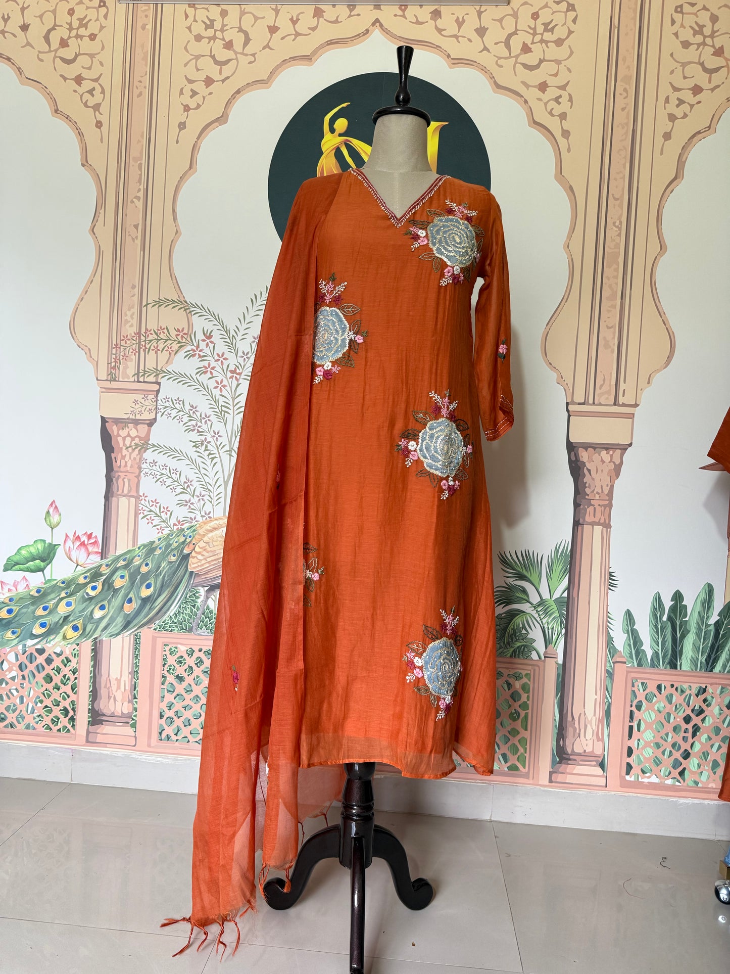 Mul Chanderi Orange Salwar Suit