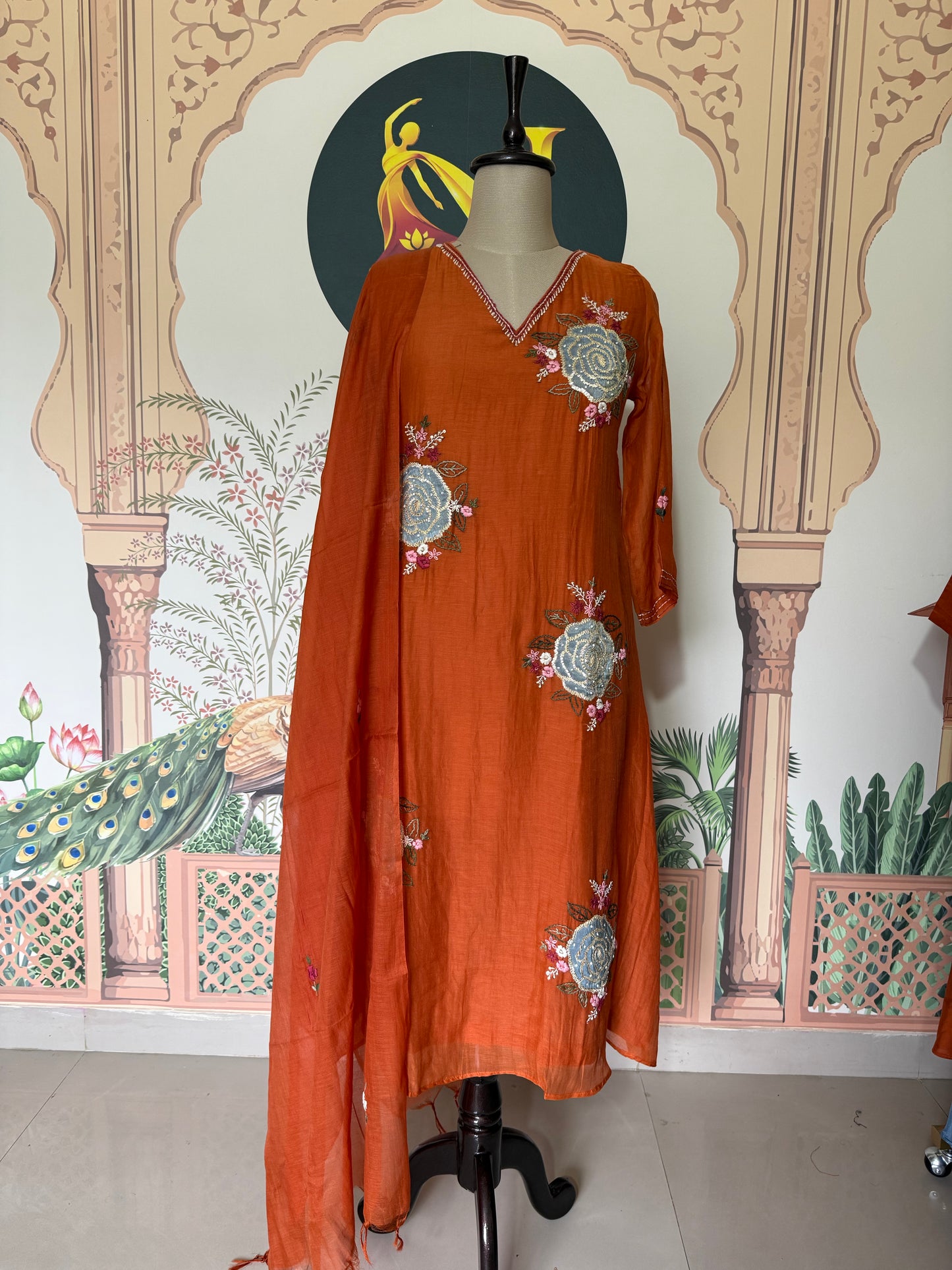 Mul Chanderi Orange Salwar Suit