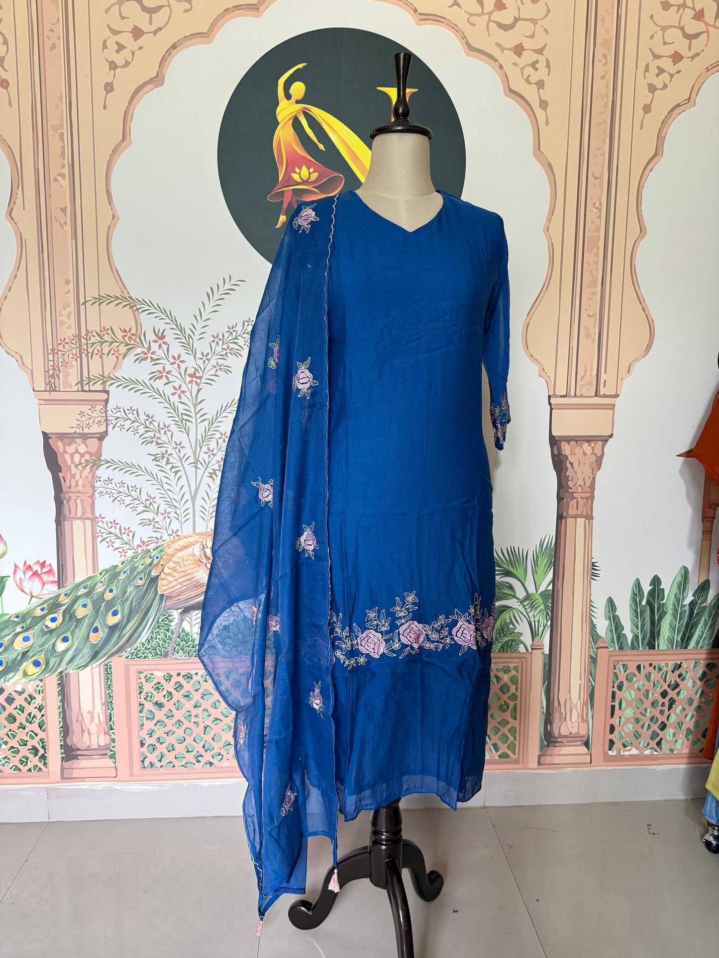 Mul Chanderi Salwar Suit With Thread Work
