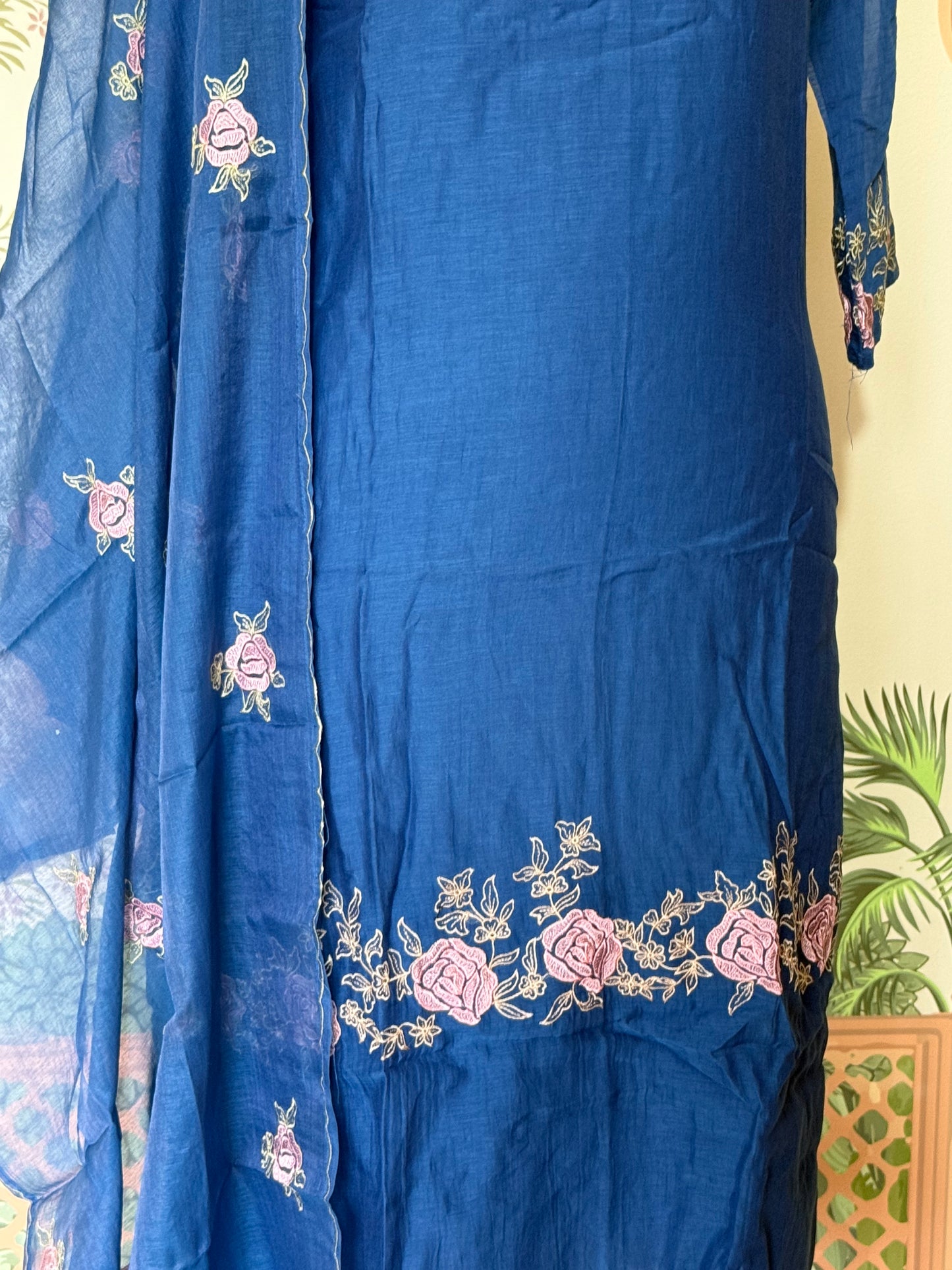 Mul Chanderi Salwar Suit With Thread Work