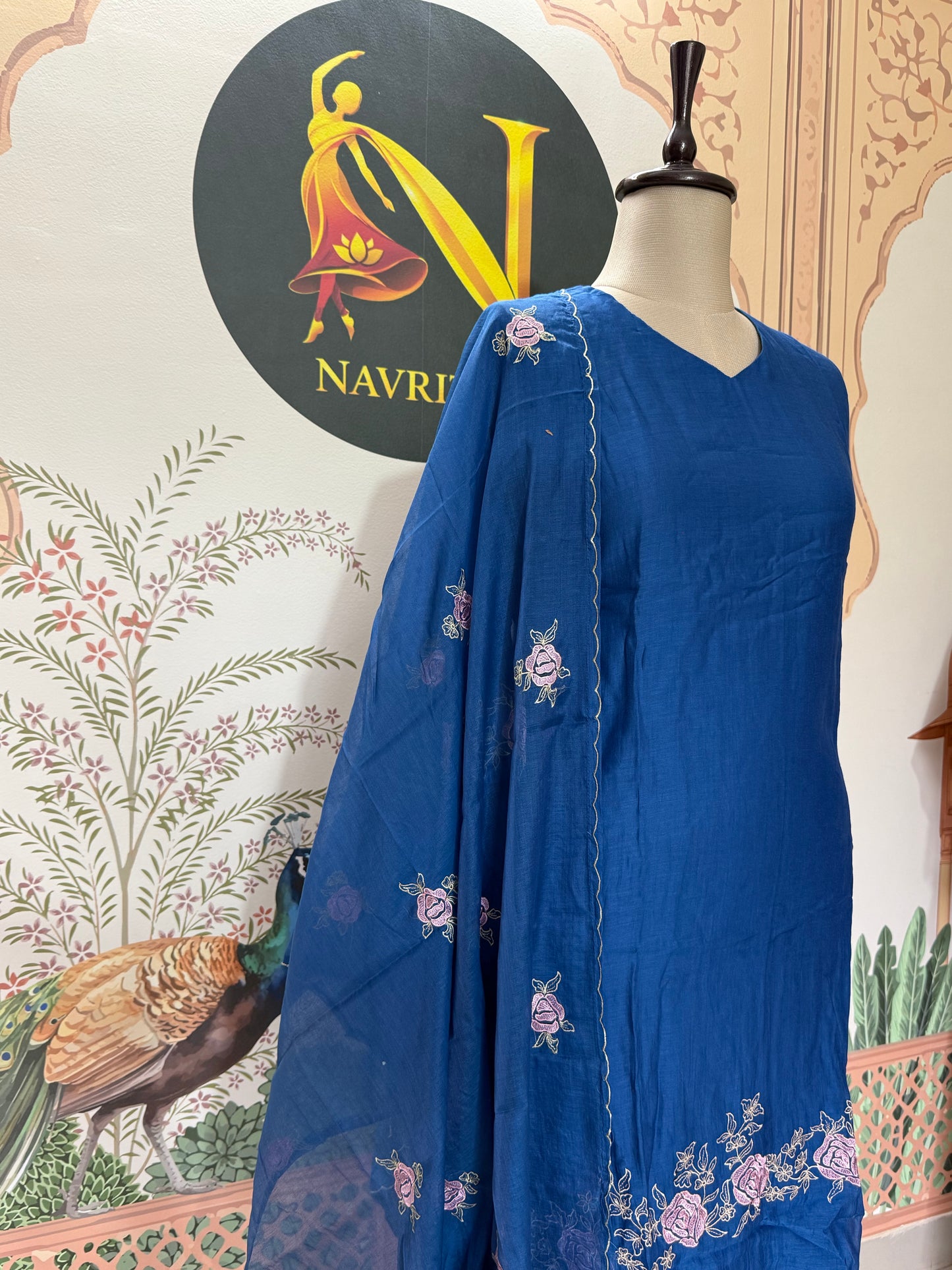 Mul Chanderi Salwar Suit With Thread Work