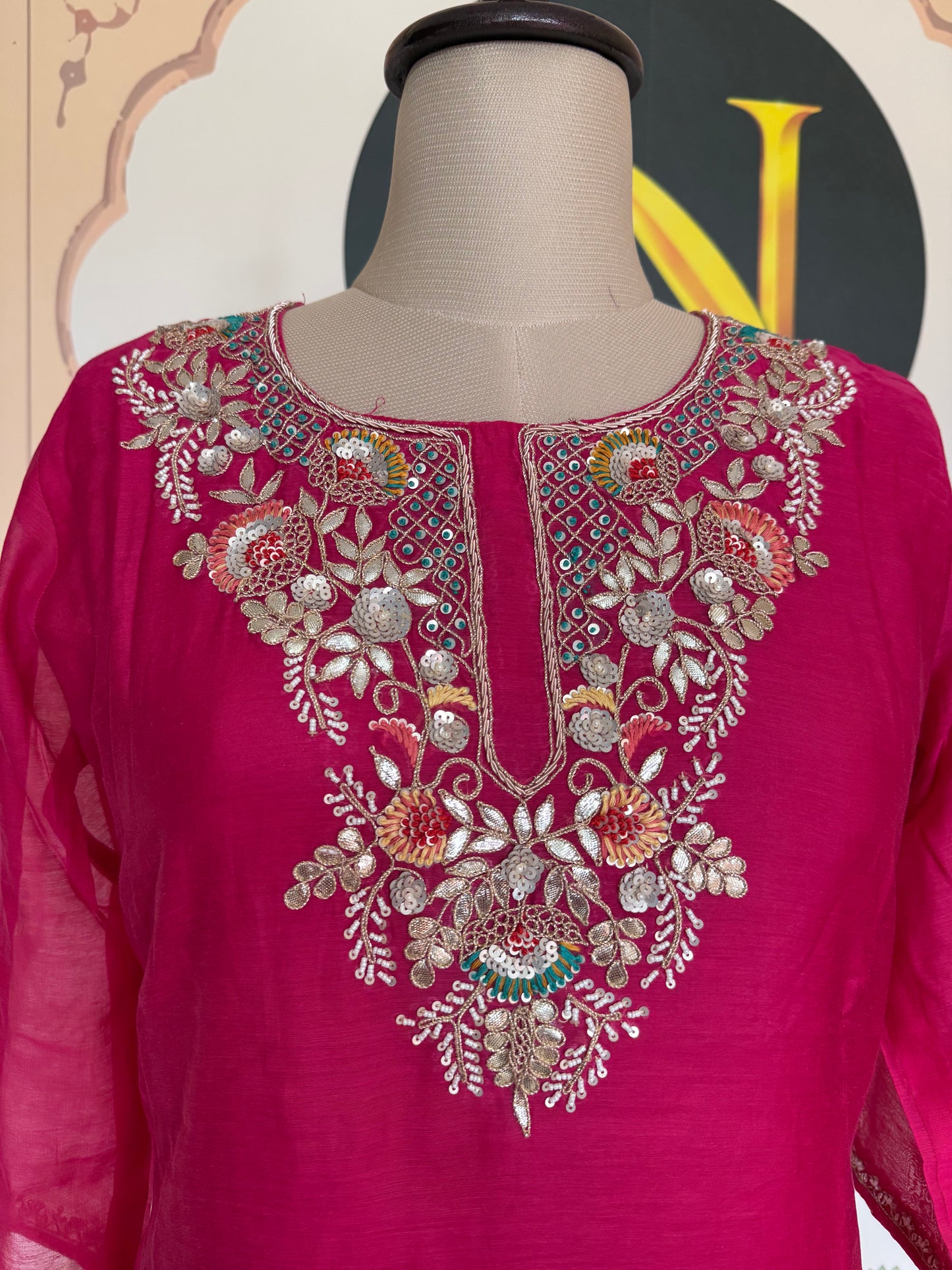 Pink Mul Chanderi Hand Gota Patti