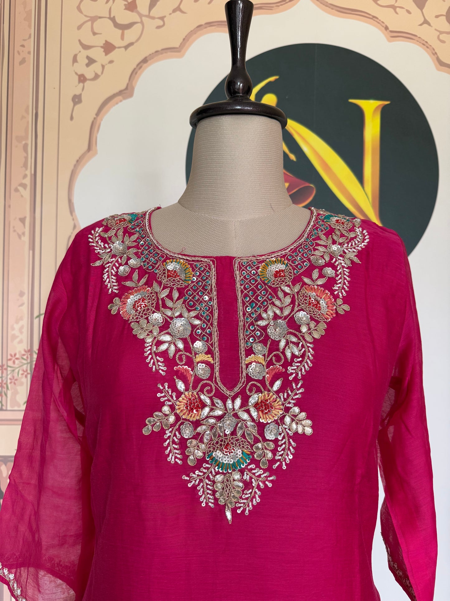 Pink Mul Chanderi Hand Gota Patti