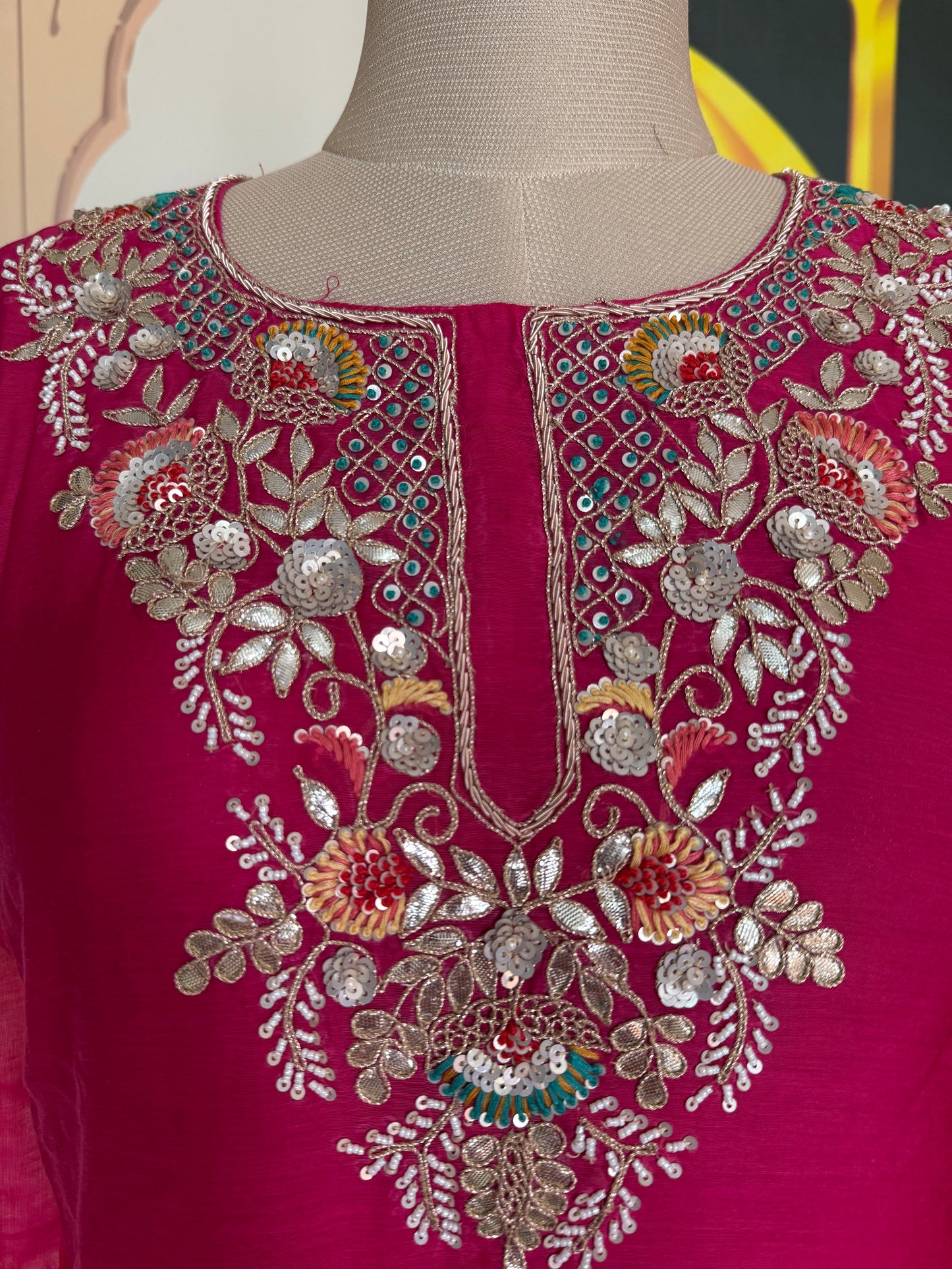 Pink Mul Chanderi Hand Gota Patti