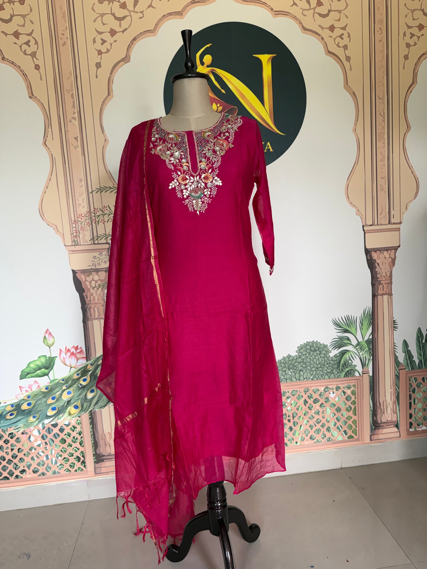 Pink Mul Chanderi Hand Gota Patti