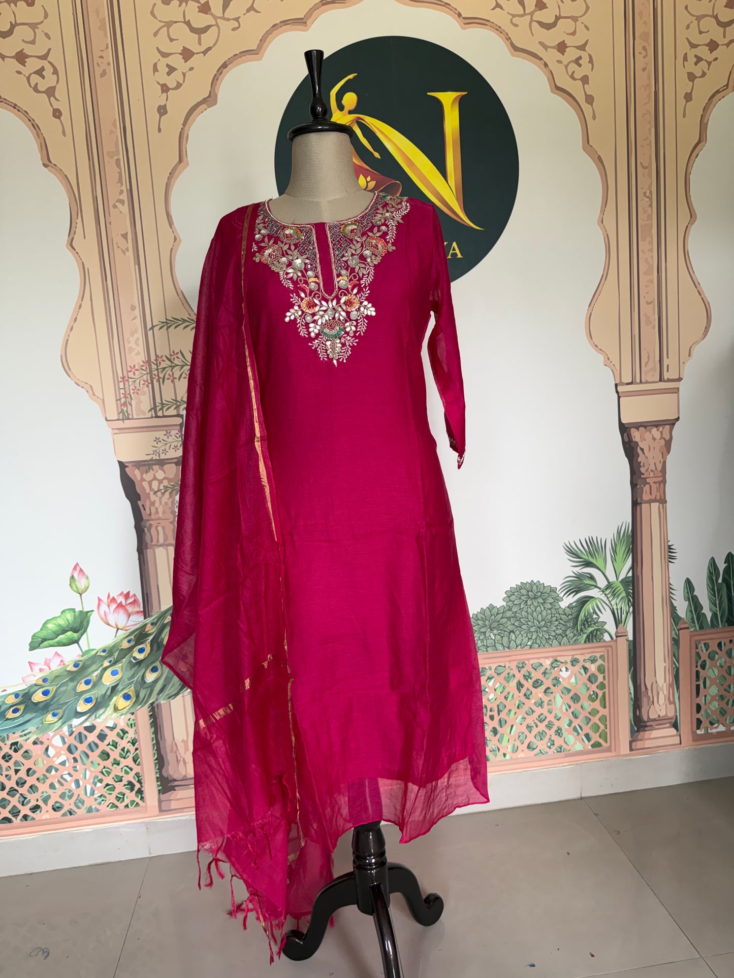 Pink Mul Chanderi Hand Gota Patti