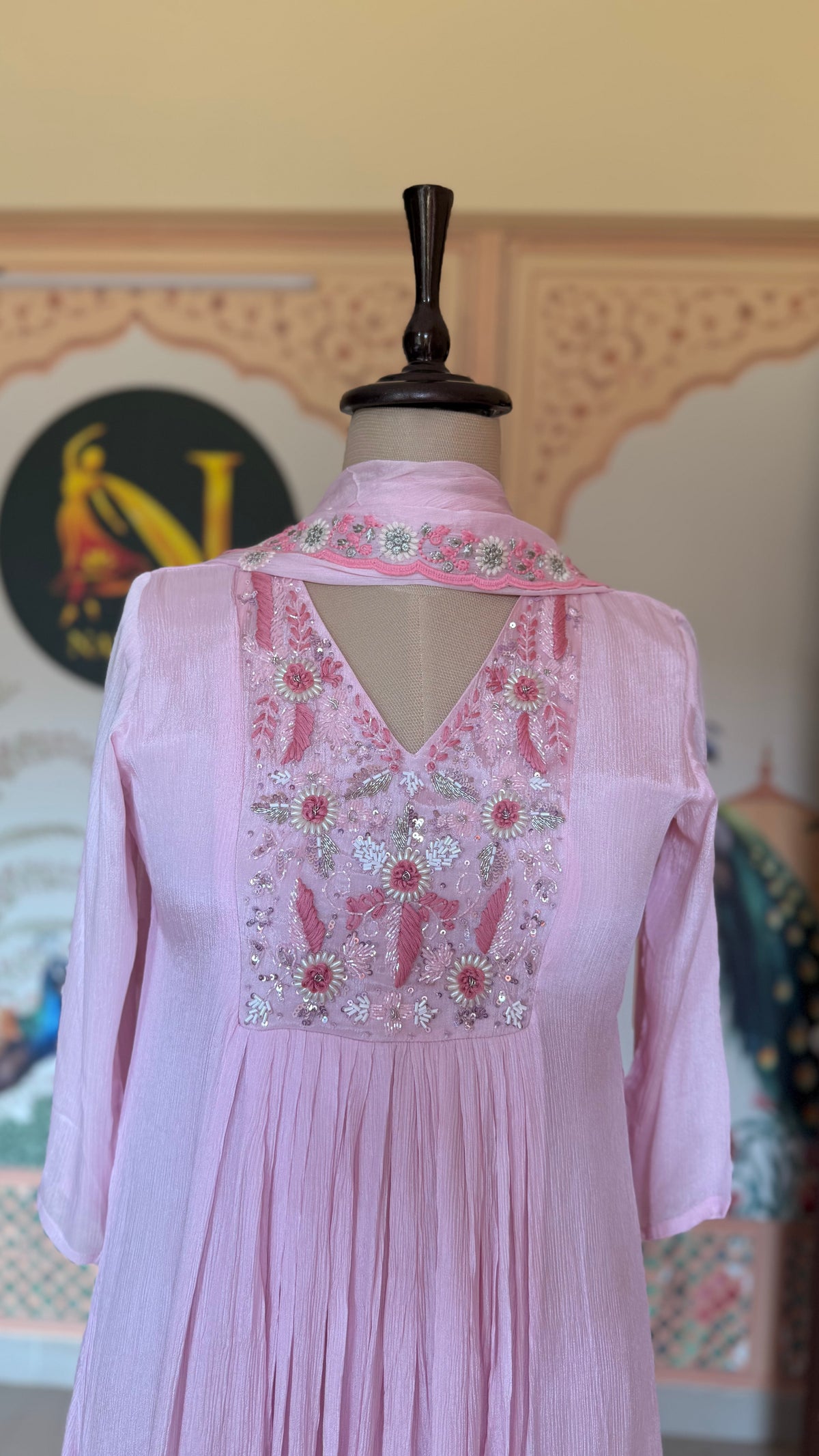 Pink Green Chinon Suit 3 - Piece