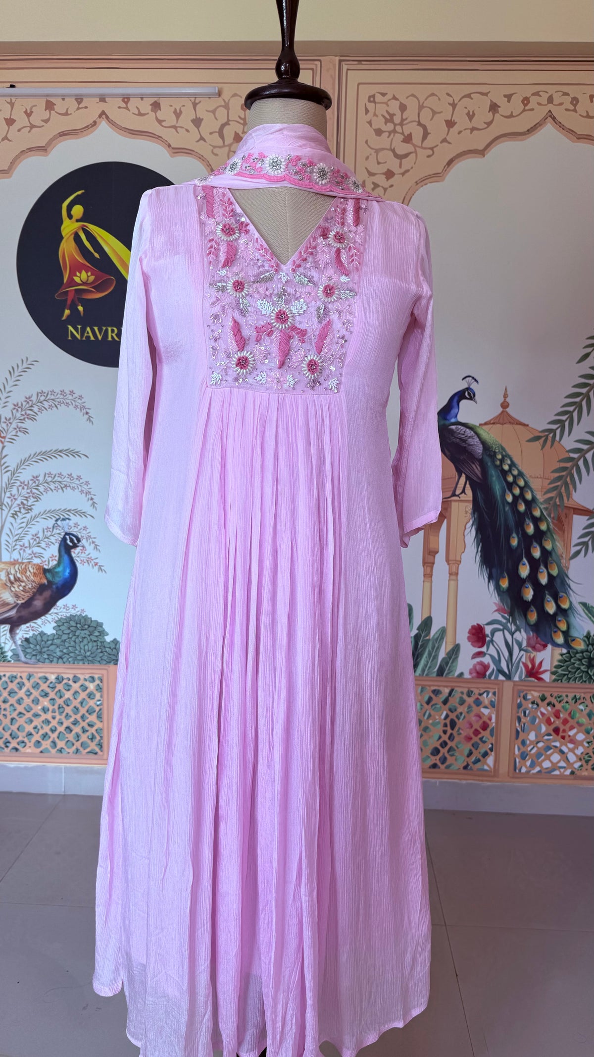 Pink Green Chinon Suit 3 - Piece