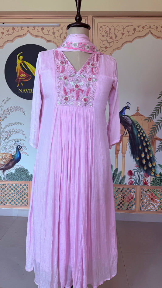 Pink Green Chinon Suit 3 - Piece