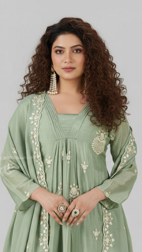 Pastel Green Chinon Salwar Suit